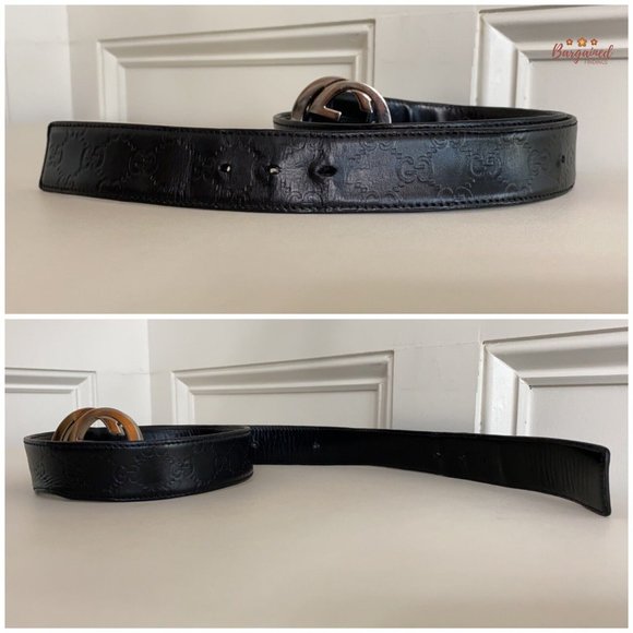 Authentic Gucci Black Guccissima Leather Silver Interlocking G Buckle 100/40 - Picture 11 of 13